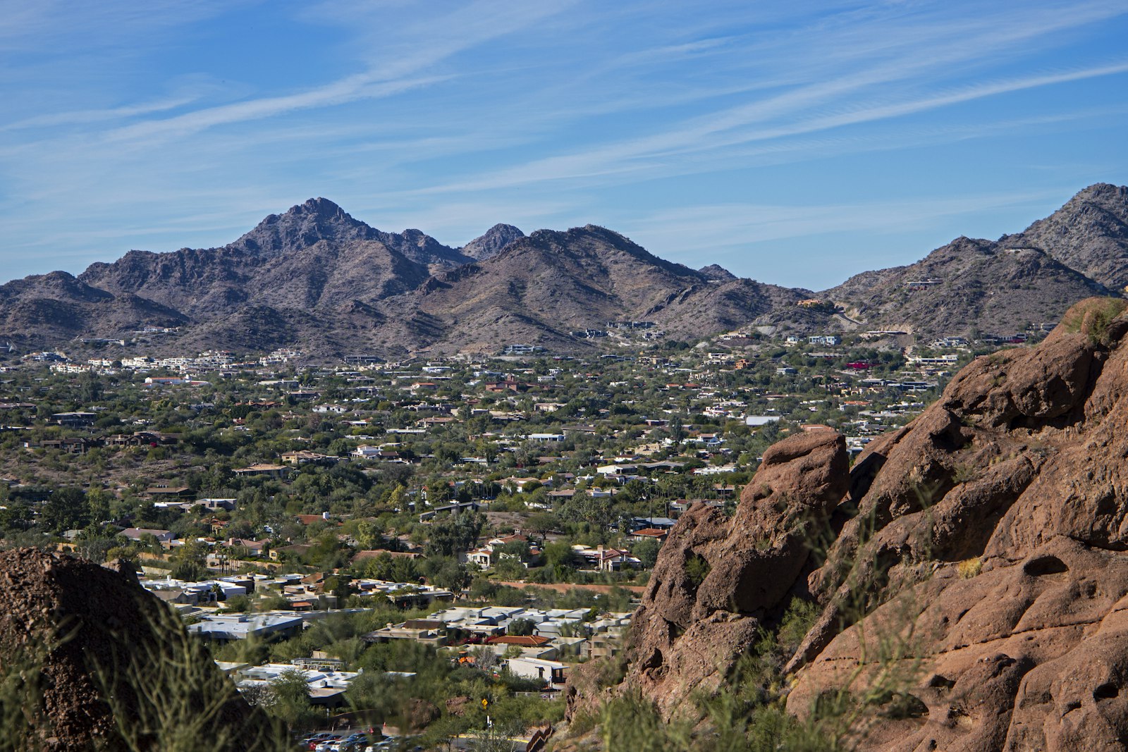 View across the valley from a desert mountain trail near Tempe